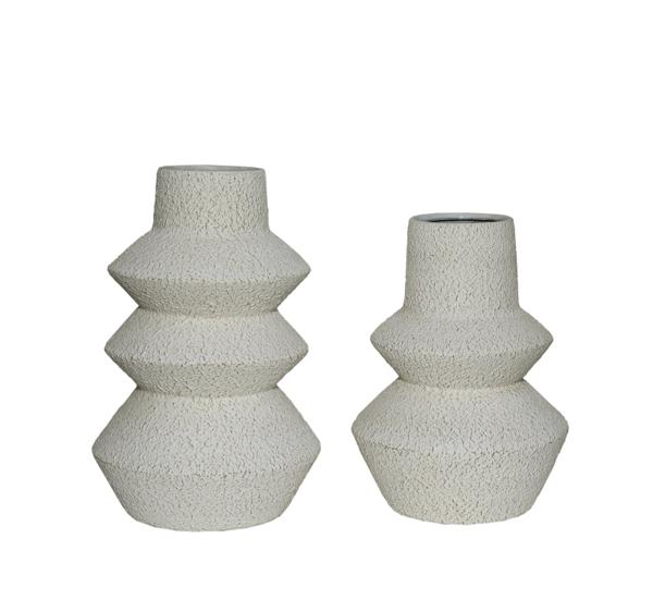Sculptural textured ivory vase set